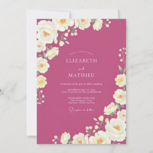 Magenta Cream Ranunculus Eucalyptus Wedding Invitation