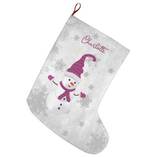 Magenta Cute Snowman Holiday Stocking