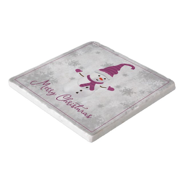 Magenta Cute Snowman Holiday Trivet (Corner)