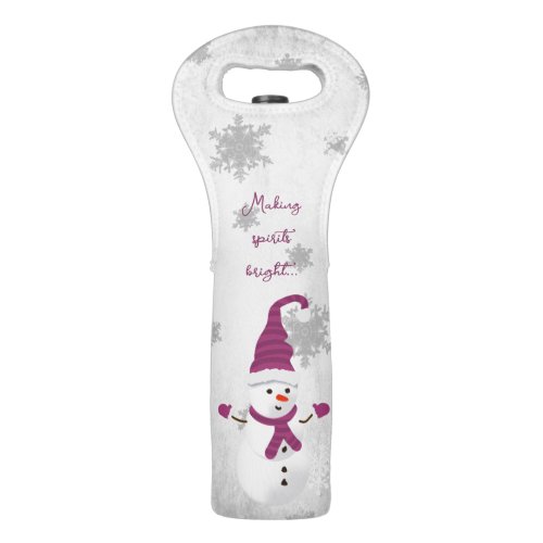 Magenta Cute Snowman Wine Tote