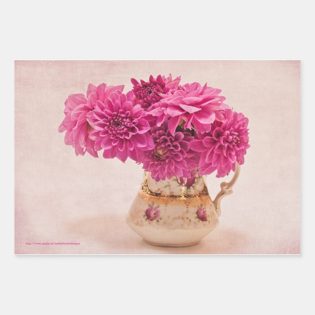 Magenta Dahlias  Wrapping Paper Sheets (Front)