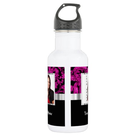 Magenta Damask Instagram Photo Template Water Bottle