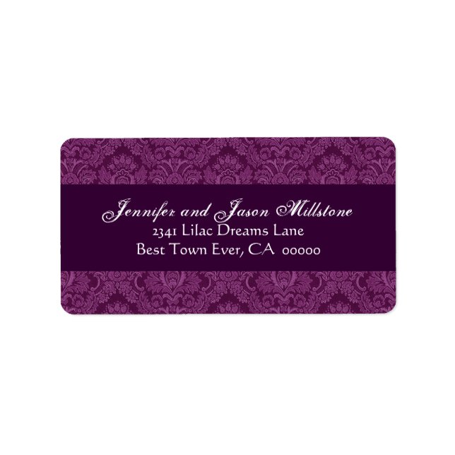 Magenta Damask Wedding Label (Front)