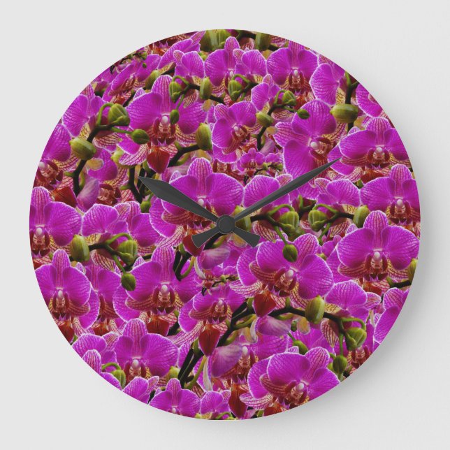 Magenta Dancing Orchids, Wall Clock (Front)