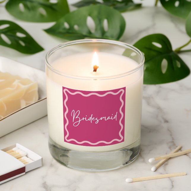 Magenta Dark Pink Wavy Aesthetic Bridesmaid  Scented Candle (Lit)