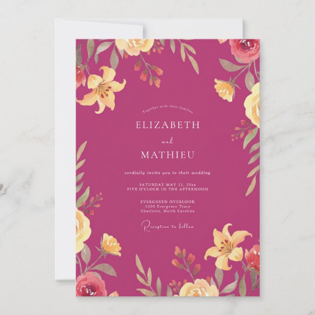 Magenta Dazzling Summer Wedding Invitation (Front)