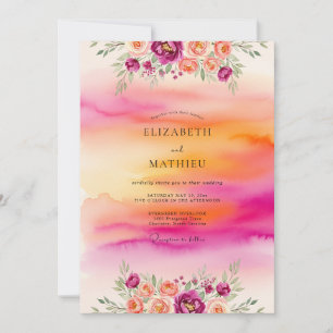 Magenta Dazzling Tropical Sunset Wedding Invitation