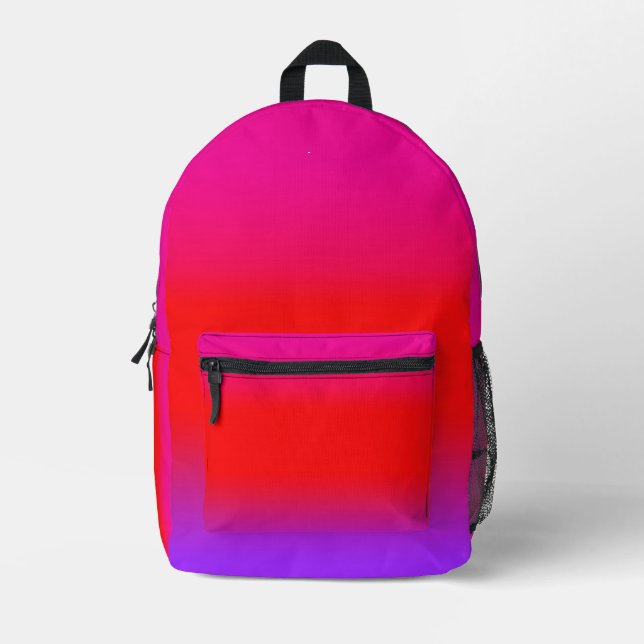 Magenta Deep Pink Red Purple Ombre Chic Printed Backpack (Front)