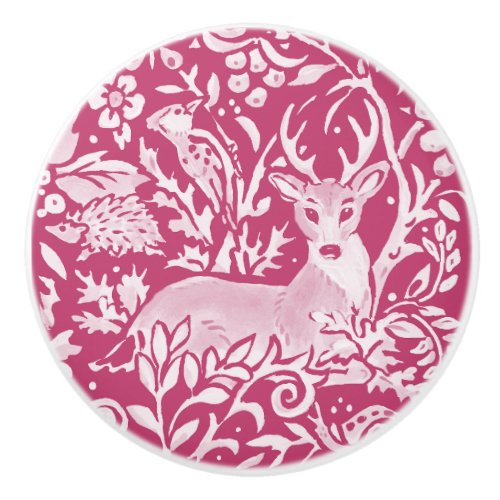 Magenta Deer Stag Bird Hedgehog Forest Woodland  Ceramic Knob