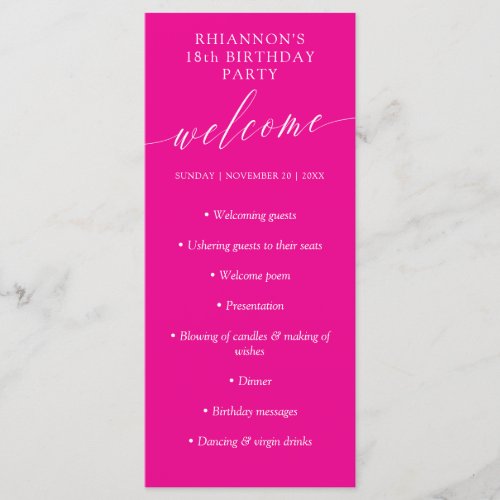 Magenta Delicate Calligraphy Birthday Party Program