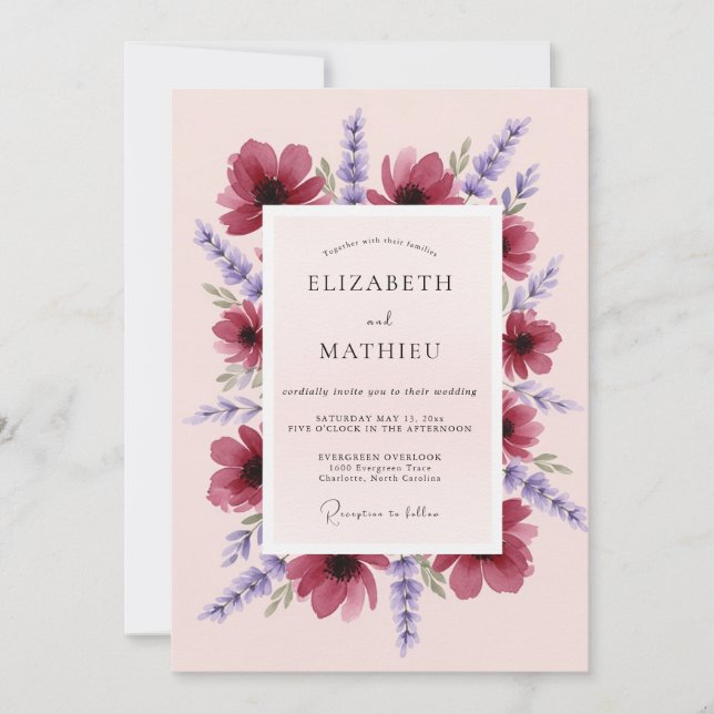 Magenta Delightful Lavender Wedding Invitation (Front)