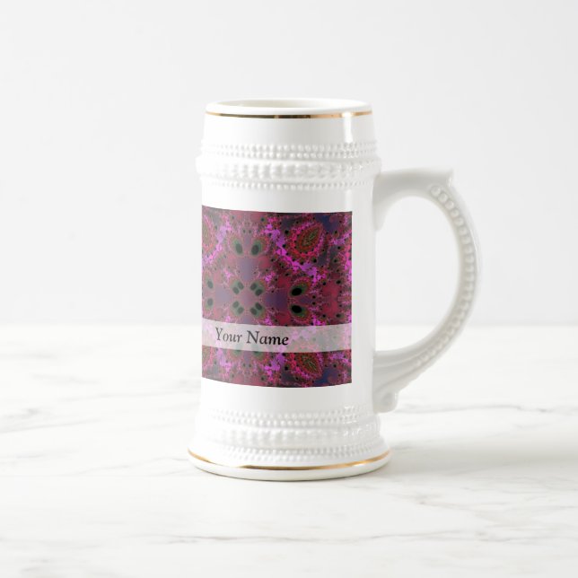 Magenta digital fractal pattern beer stein (Right)