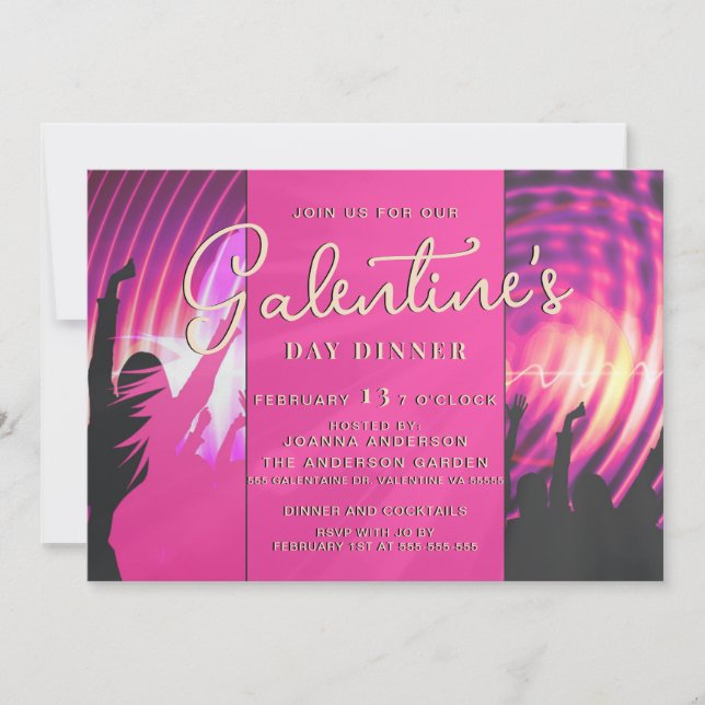Magenta Disco Retro Galentine Dinner Brunch Party Invitation (Front)