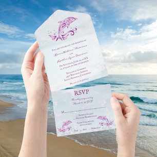 Magenta Dolphin All in One Wedding Invite