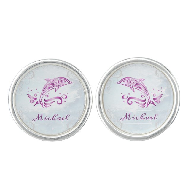 Magenta Dolphin Cuff Links (Front)