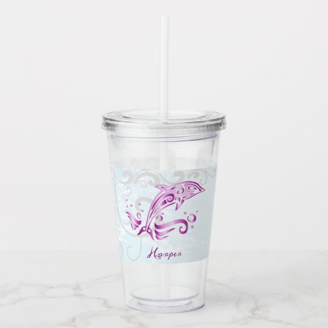 Magenta Dolphin Personalized Acrylic Tumbler (Front)
