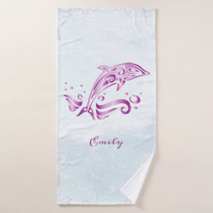 Magenta Dolphin Personalized Bath Towel Set