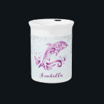 Magenta Dolphin Personalized Beverage Pitcher<br><div class="desc">Serve your hot or cold beverages with this unique Magenta Dolphin Personalized Porcelain Pitcher. Pitcher design features a vibrant metallic dolphin against a muted seascape adorned elegant scrolls with an area to personalize with your name.  Additional gift items available with this design as well as a variety of colors.</div>