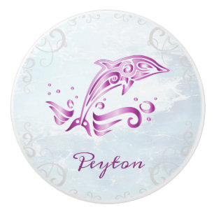 Magenta Dolphin Personalized Ceramic Knob