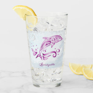 Magenta Dolphin Personalized Glass