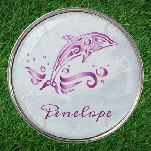 Magenta Dolphin Personalized Golf Ball Marker