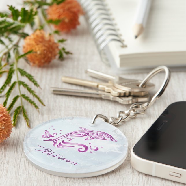 Magenta Dolphin Personalized Keychain (Front Right)