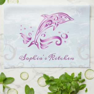 Magenta Dolphin Personalized Kitchen Towel