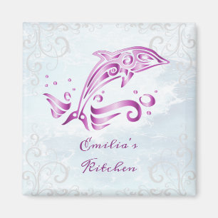 Magenta Dolphin Personalized Magnet