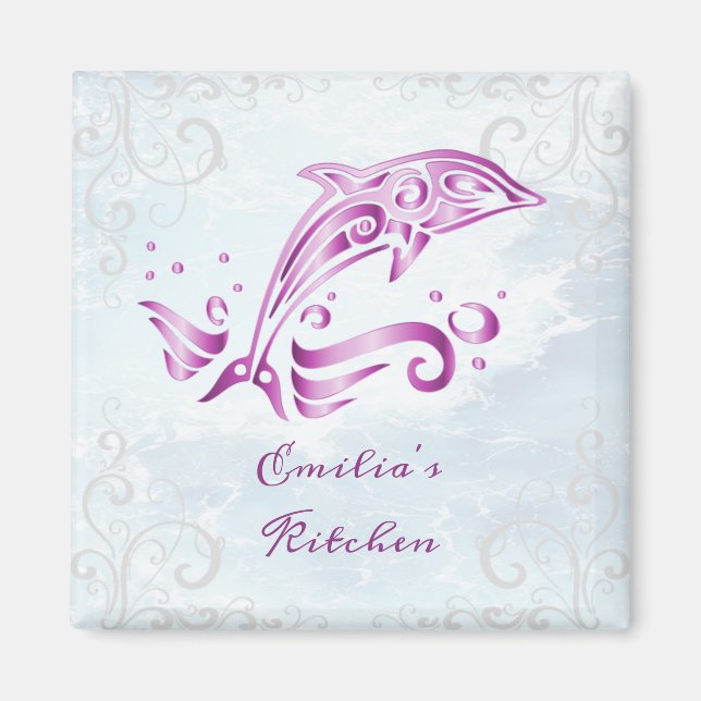 Magenta Dolphin Personalized Magnet (Front)