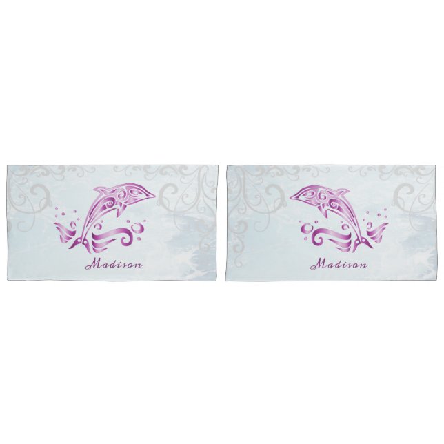 Magenta Dolphin Personalized Pillow Case (Front-Set)