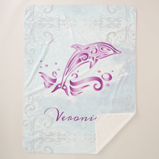 Magenta Dolphin Personalized Sherpa Blanket (Front)