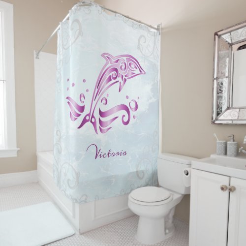 Magenta Dolphin Personalized Shower Curtain