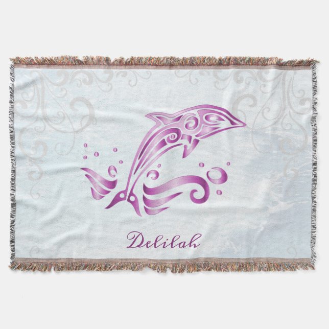 Magenta Dolphin Personalized Throw Blanket (Front)