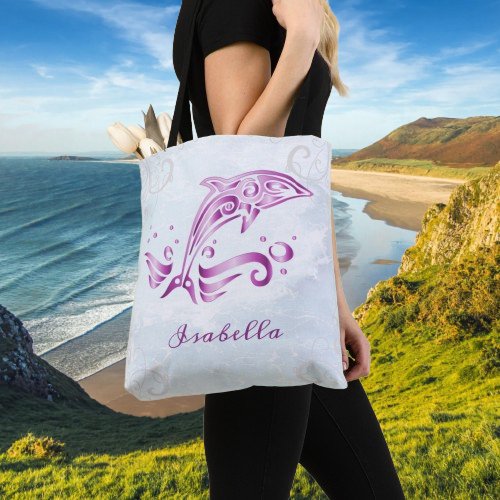 Magenta Dolphin Personalized Tote Bag