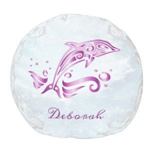 Magenta Dolphin Round Pouf