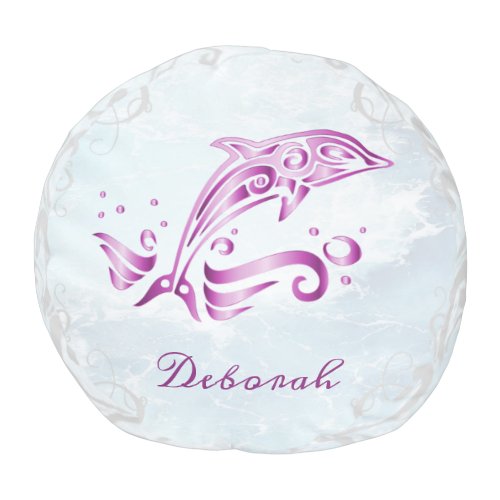 Magenta Dolphin Round Pouf