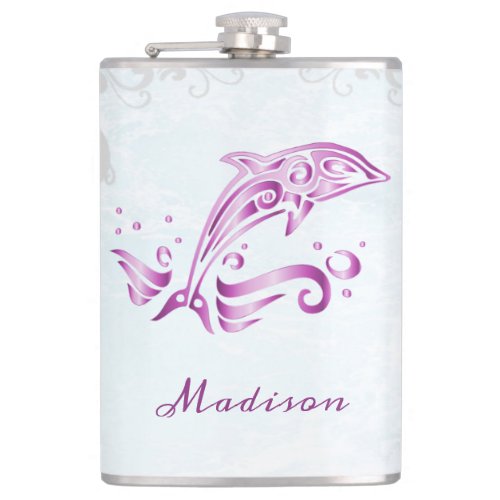 Magenta Dolphin Vinyl Wrapped Flask