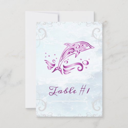 Magenta Dolphin Wedding Table Card