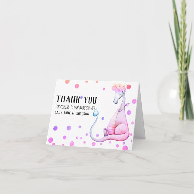 *~* Magenta Dragon Baby Girl Baby Shower Thank You (Front)