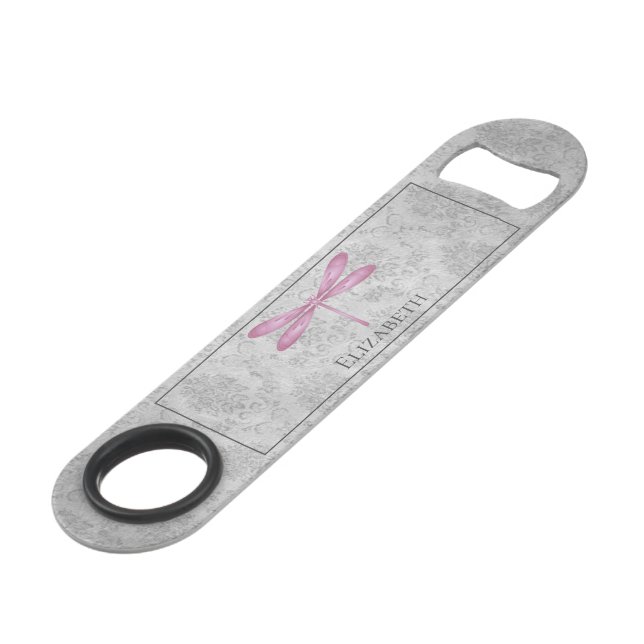 Magenta Dragonfly Damask Bar Key (Front Angled)