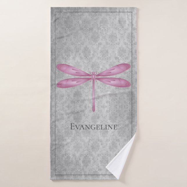 Magenta Dragonfly Damask Bath Towel Set (Bath Towel)