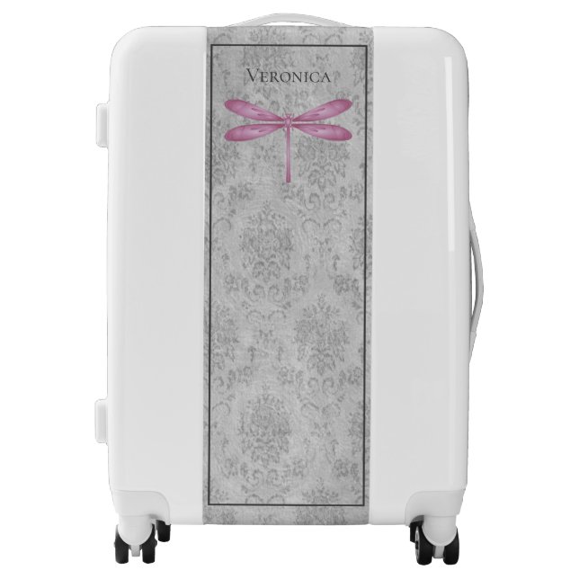 Magenta Dragonfly Damask Luggage (Front)