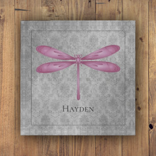 Magenta Dragonfly Damask Paperweight