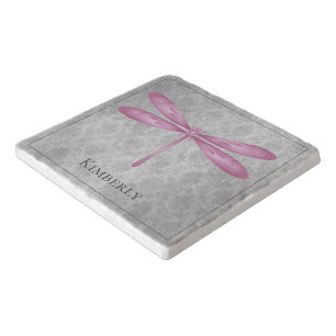 Magenta Dragonfly Damask Trivet