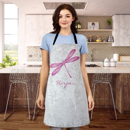 Magenta Dragonfly Personalized Apron