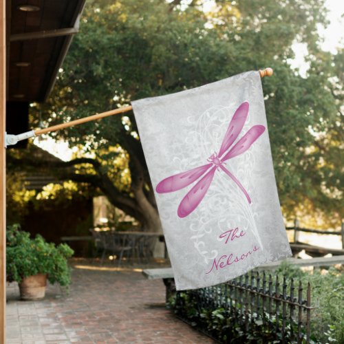 Magenta Dragonfly Personalized House Flag
