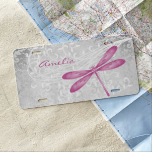 Magenta Dragonfly Personalized License Plate