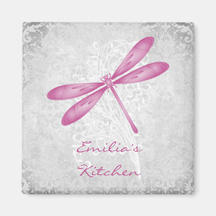 Magenta Dragonfly Personalized Magnet