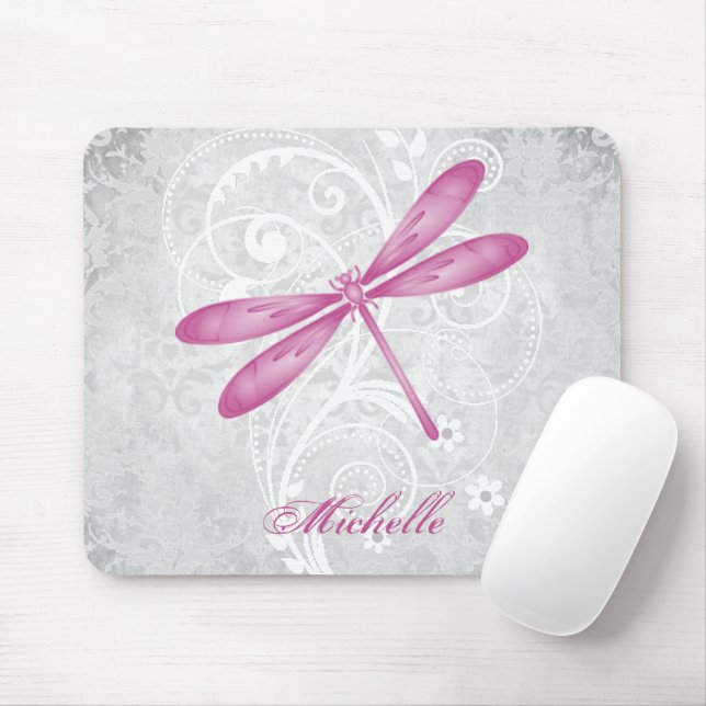 Magenta Dragonfly Personalized Mouse Pad (With Mouse)