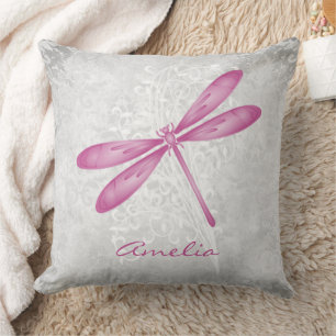 Magenta Dragonfly Personalized Throw Pillow